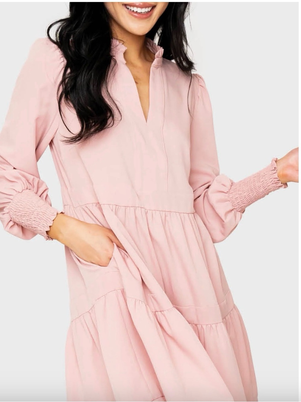 Gibsonlook Women's Blush Pink Smocked-Sleeve Tiered Dress
